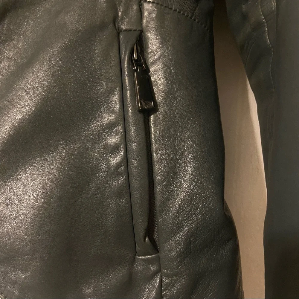 Elie Tahari Leather shirt jacket in grey - Picture 4 of 7